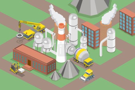 Illustration for 3D Isometric Flat Vector Conceptual Illustration of Cement Manufactoring, Concrete Factory - Royalty Free Image
