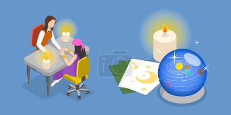 Illustration for 3D Isometric Flat Vector Conceptual Illustration of Fortune Telling, Predicting Future - Royalty Free Image