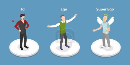 3D Isometric Flat Vector Conceptual Illustration of Id, Ego, And Superego, Psychology Models
