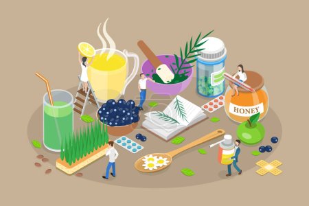 Illustration for 3D Isometric Flat Vector Conceptual Illustration of Naturopathy, Flowers and Cosmetics - Royalty Free Image