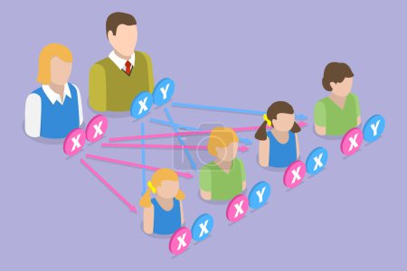 Illustration for 3D Isometric Flat Vector Conceptual Illustration of Heredity, Educational Biology Scheme - Royalty Free Image