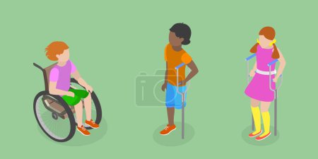 Illustration for 3D Isometric Flat Vector Conceptual Illustration of Children With Cerebral Palsy, Support for Kids with Health Problems - Royalty Free Image
