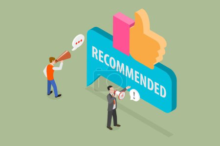 Illustration for 3D Isometric Flat Vector Conceptual Illustration of Recommend Sign, Endorsed Banner - Royalty Free Image