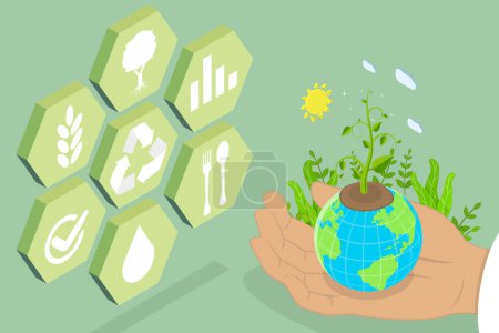 Ilustración de 3D Isometric Flat Vector Conceptual Illustration of Regenerative Agriculture, Sustainable Farming - Imagen libre de derechos