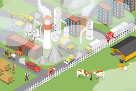 Illustration for 3D Isometric Flat Vector Conceptual Illustration of Polluted Air, Greenhouse Gases Emission - Royalty Free Image