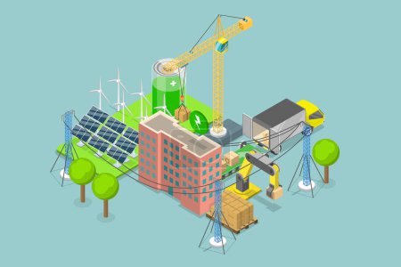 3D Isometric Flat Vector Conceptual Illustration of Sustainable Supply Chain, Green Logistics