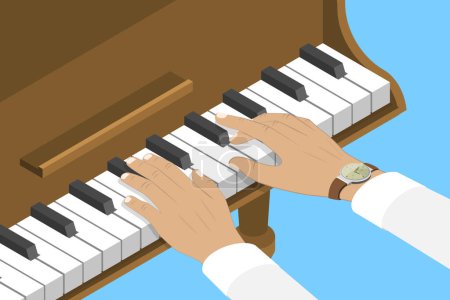Illustration for 3D Isometric Flat Vector Conceptual Illustration of Piano Player, Music Keyboard with Hands - Royalty Free Image