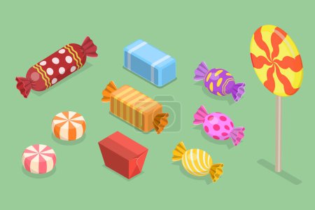 Illustration for 3D Isometric Flat Vector Set of Candies, Caramel Sweet Lollipops - Royalty Free Image