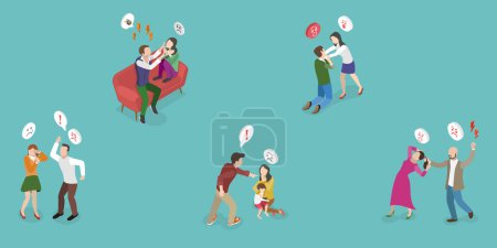 3D Isometric Flat Vector Conceptual Illustration of Domestic Violence, Social Issues, Abuse and Aggression