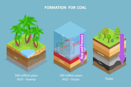 Illustration for 3D Isometric Flat Vector Conceptual Illustration of Coal Formation, Educational Diagram - Royalty Free Image