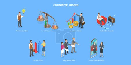 Illustration for 3D Isometric Flat Vector Conceptual Illustration of Cognitive Biases, Perception Process to Interpret Information - Royalty Free Image