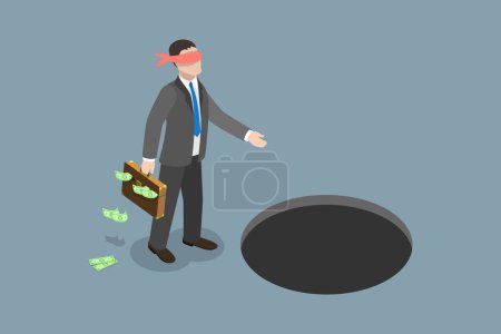 Illustration for 3D Isometric Flat Vector Conceptual Illustration of Money Trap, Businessman Falls into a Pitfall - Royalty Free Image