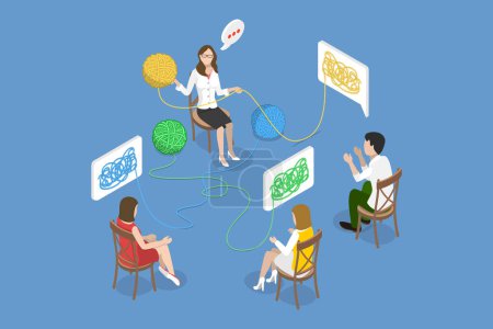 Illustration for 3D Isometric Flat Vector Conceptual Illustration of Solving Interpersonal Problems, Group Psychotherapy - Royalty Free Image