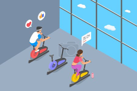 Illustration for 3D Isometric Flat Vector Conceptual Illustration of Cycling, Spinning Exercise - Royalty Free Image