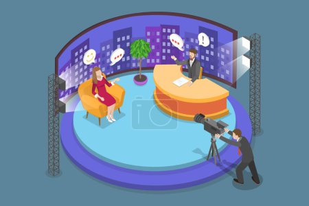 Illustration for 3D Isometric Flat Vector Conceptual Illustration of Talk Show, Broadcasting Room Interior - Royalty Free Image