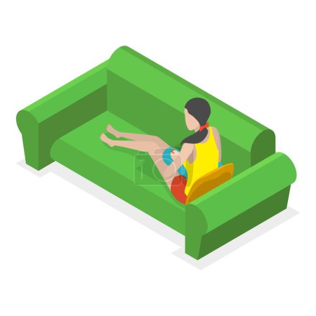Illustration for 3D Isometric Flat Vector Illustration of Breastfeeding, Women Feed Infants with Breast. Item 1 - Royalty Free Image