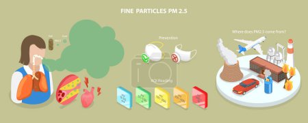 Illustration for 3D Isometric Flat Vector Conceptual Illustration of Fine Particles PM 2.5, Air Pollution - Royalty Free Image