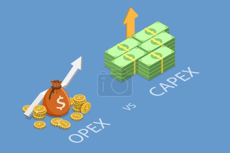 Illustration for 3D Isometric Flat Vector Conceptual Illustration of Opex Vs Capex, Operating Versus Capital Expenses - Royalty Free Image