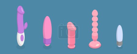 Illustration for 3D Isometric Flat Vector Conceptual Illustration of Sex Toys, Dildo Vibrators - Royalty Free Image