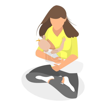 Illustration for 3D Isometric Flat Vector Illustration of Breastfeeding, Women Feed Infants with Breast. Item 3 - Royalty Free Image