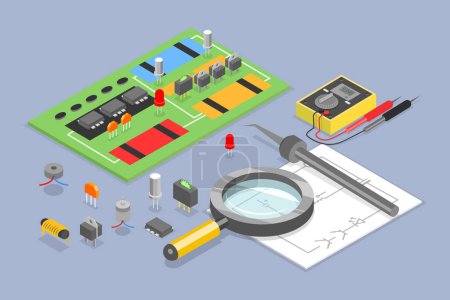 Illustration for 3D Isometric Flat Vector Conceptual Illustration of Repair Of Electronic Equipment, Service Center, Workshop - Royalty Free Image