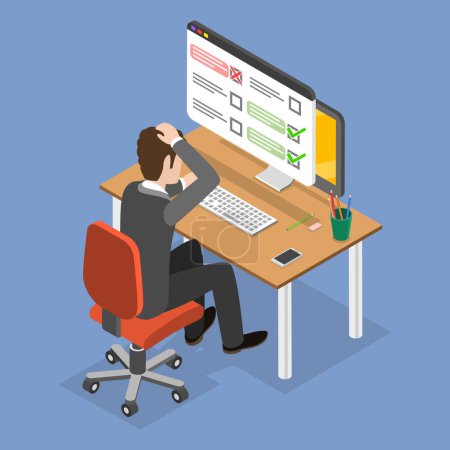 Illustration for 3D Isometric Flat Vector Conceptual Illustration of Online Exam Mistake, Wrong Answer - Royalty Free Image