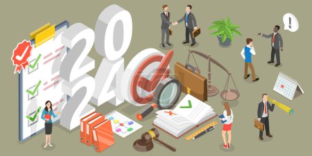 Illustration for 3D Isometric Flat Vector Conceptual Illustration of Regulatory Compliance In New Year 2024, Trends And Prospects - Royalty Free Image