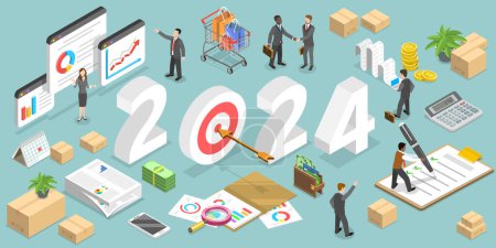 Illustration for 3D Isometric Flat Vector Conceptual Illustration of Procurement Planning In New Year 2024, Inventory Management And Logistics - Royalty Free Image