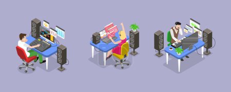 Illustration for 3D Isometric Flat Vector Conceptual Illustration of Sound Designer, Audio Engineer - Royalty Free Image