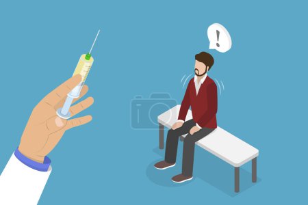 Illustration for 3D Isometric Flat Vector Conceptual Illustration of Fear Of Needles, Scared Person Afraid of Medical Shots - Royalty Free Image