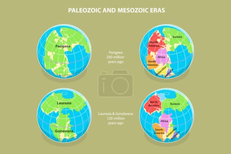 Illustration for 3D Isometric Flat Vector Conceptual Illustration of Paleozoic And Mesozoic Eras, Continental Drift - Royalty Free Image
