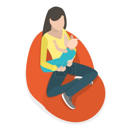 Illustration for 3D Isometric Flat Vector Illustration of Breastfeeding, Women Feed Infants with Breast. Item 4 - Royalty Free Image