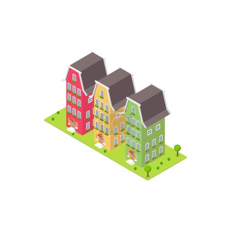 Illustration for 3D Isometric Flat Vector Set of Symbols of Holland, Windmill, Cheese, Houses. Item 2 - Royalty Free Image