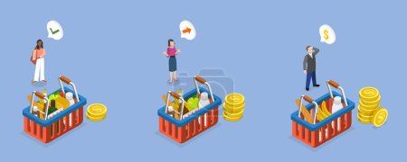 Illustration for 3D Isometric Flat Vector Conceptual Illustration of Consumer Price Index Growth , Inflation and Financial Crisis - Royalty Free Image