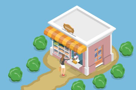 Illustration for 3D Isometric Flat Vector Conceptual Illustration of Small Bakery, Family Business - Royalty Free Image