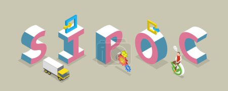 Illustration for 3D Isometric Flat Vector Conceptual Illustration of SIPOC, Stands for Supplier, Input, Process, Output and Customer - Royalty Free Image