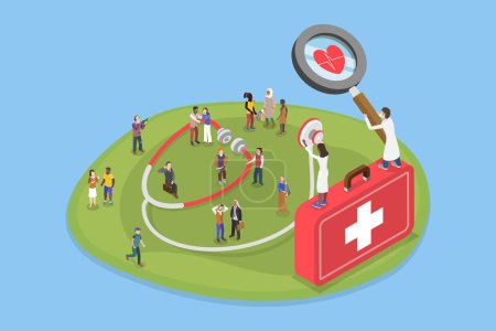 Téléchargez les illustrations : Illustration conceptuelle 3D du vecteur plat isométrique de la gestion de la santé de la population, amélioration des services de santé - en licence libre de droit
