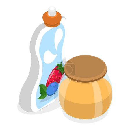 Illustration for 3D Isometric Flat Vector Set of Baby Food Items, Feeding Supplies. Item 1 - Royalty Free Image