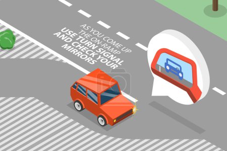 Ilustración de Ilustración plana isométrica 3D de la fusión en una carretera, consejos de conducción segura - Imagen libre de derechos