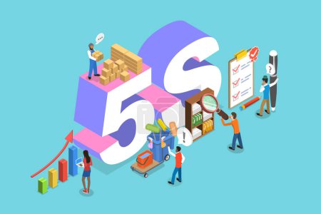 Illustration for 3D Isometric Flat Vector Illustration of 5S Strategy, Kaizen Business Methodology - Royalty Free Image
