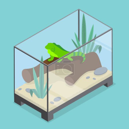 Illustration for 3D Isometric Flat Vector Illustration of Exotic Pets, Reptiles and Amphibians Care - Royalty Free Image
