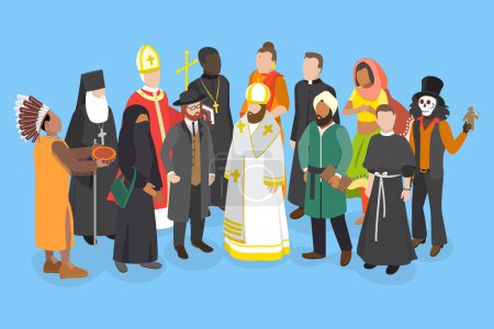 Illustration for 3D Isometric Flat Vector Set of People Of Different Religious, Diversity and Equal Rights for Everybody - Royalty Free Image