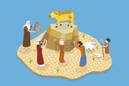 Illustration for 3D Isometric Flat Vector Illustration of Worshiping Idol , Religious Legend - Royalty Free Image