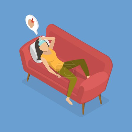 Illustration for 3D Isometric Flat Vector Illustration of Hangover, Sick Person Having Cold - Royalty Free Image