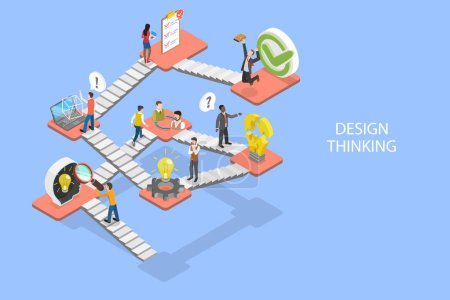 3D Isometric Flat Vector Illustration of Design Thinking, Idea, Brainstorming and Inspiration