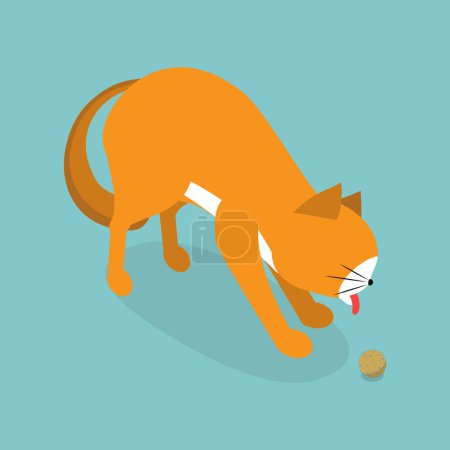 Téléchargez les illustrations : Illustration vectorielle plate 3D isométrique de boule de poil, chat vomissant un contenu d'estomac - en licence libre de droit