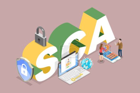Illustration for 3D Isometric Flat Vector Illustration of SCA, Strong Customer Authentication - Royalty Free Image