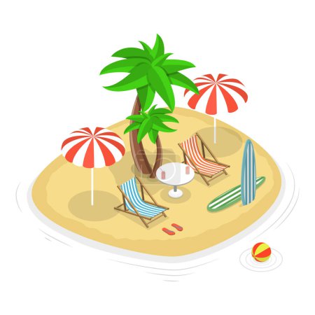 Téléchargez les illustrations : Ensemble 3D Isometric Flat Vector de Summer Beach Set, des îles tropicales et de la piscine. Point 2 - en licence libre de droit