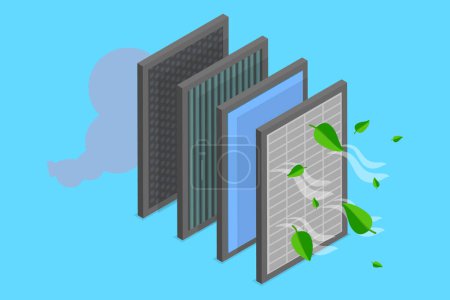 3D Isometric Flat Vector Illustration of Air Filtering, Purification and Filtration Process