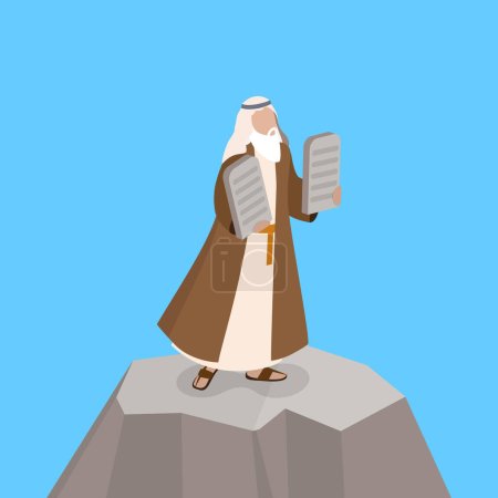 Illustration for 3D Isometric Flat Vector Illustration of Biblical Story, Moses with the Tablets of the Law of God - Royalty Free Image